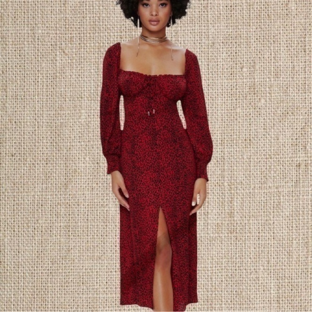 Red leopard Midi Dress